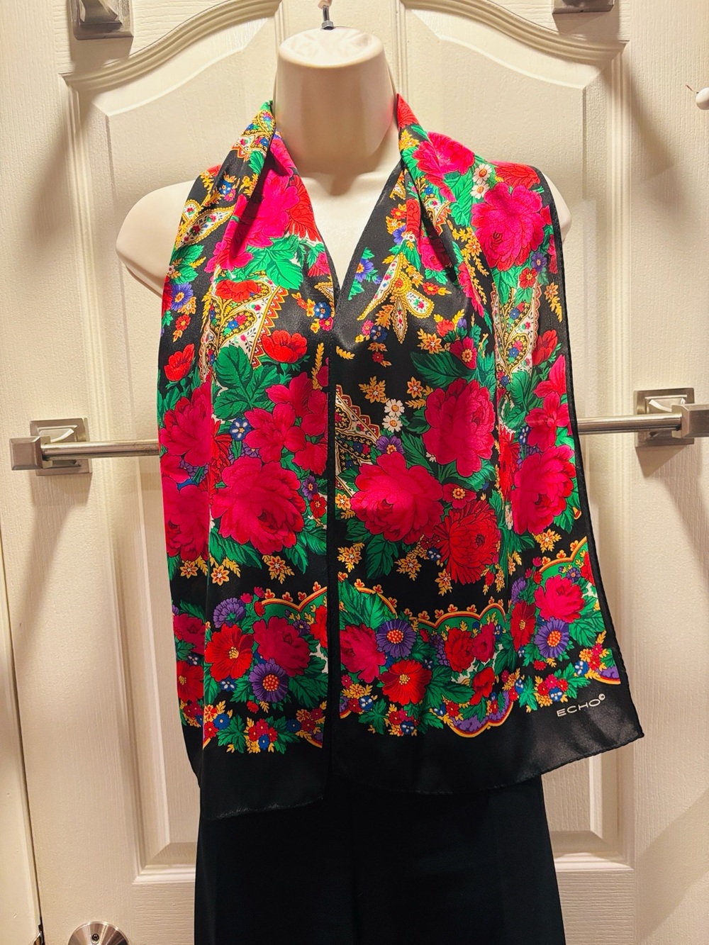 Echo silk scarf with a vibrant color flowers and foliage
